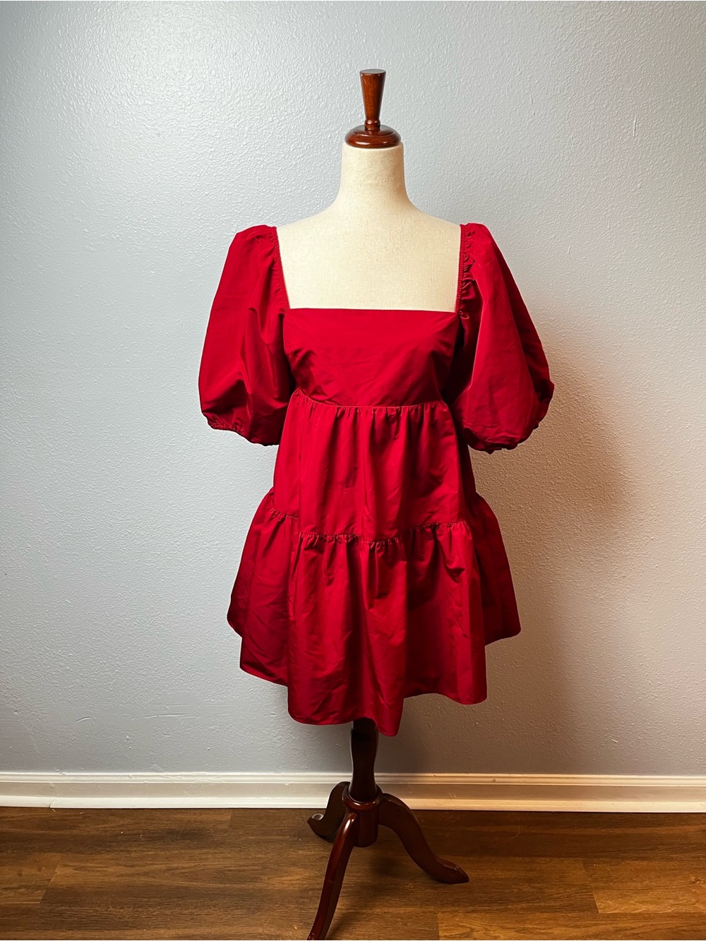 Amanda Uprichard Red Puff Sleeve Mini Dress Size Medium